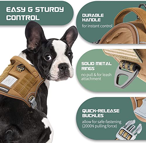 BUMBIN Dog Harness, Tactical XS, Brown, No Pull, Adjustable, Reflective, Soft Cotton, for Small Dogs Training, Fit Smart - color: Brown, size: XS(Neck:11-12.5", Chest:14-20")