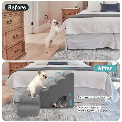 Dog Stairs for High Bed, Dogs Stairs for Small Dog, 6 Tiers Steps for Dogs to Get on Beds, 30 inches L Shape Pet Step Ramps for Old Cats, Injured Pets and Small Puppy