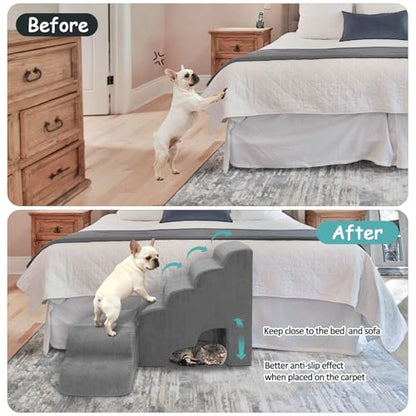 Dog Stairs for High Bed, Dogs Stairs for Small Dog, 6 Tiers Steps for Dogs to Get on Beds, 30 inches L Shape Pet Step Ramps for Old Cats, Injured Pets and Small Puppy