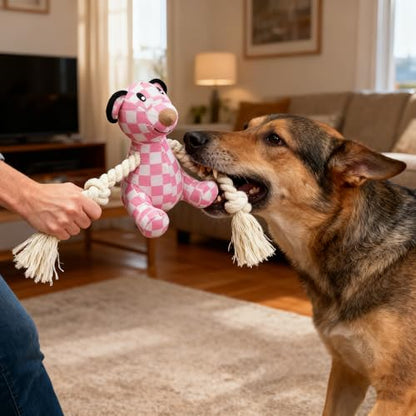 Indestructible Bear Dog Rope Toy with Rope for Aggressive Chewers, Tug of War Dog Toy Durable Chew-Resistant Interactive Ball for All Breeds (Pink Bear) - color: Pink Bear