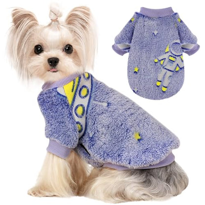 Small Dog Sweater Night Glow Fleece Dog Clothes for Small Dogs Girl Boy, Warm Pullover Doggie Sweatshirt, Winter Pet Coat Jacket Cat Costume, Puppy Outfit Female Male, Blue, S - color: Night Glow Blue, size: Small (Chest 15in )