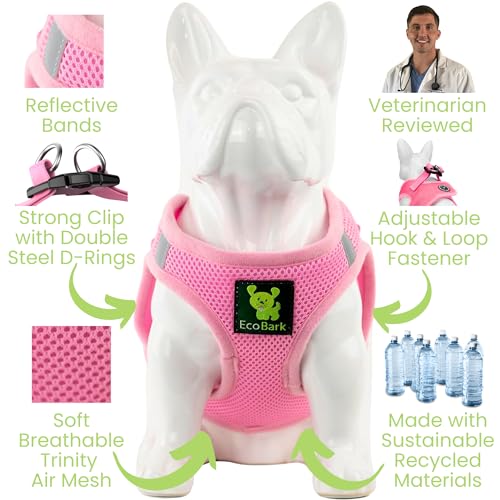 EcoBark Teacup Dog Harness - Luxury Soft XXXS Dog Harnesses for Puppy & Toy Breed Dog - Reflective Mini Step in Halter Vest (Baby Pink) - color: Baby Pink, size: XXXS- 2 to 3 lbs- Chest up to 10 in (Pack of 1)