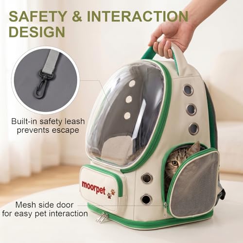 Cat Backpack Carrier, Transparent & Foldable Bubble Pet Backpack for Cats and Dogs, Breathable Kitten Carrier with Side Mesh and Pocket, Portable Travel Bag for Hiking, Walking, Vet (Green) - color: Green