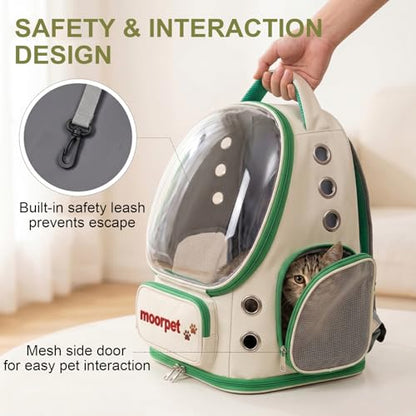 Cat Backpack Carrier, Transparent & Foldable Bubble Pet Backpack for Cats and Dogs, Breathable Kitten Carrier with Side Mesh and Pocket, Portable Travel Bag for Hiking, Walking, Vet (Green) - color: Green