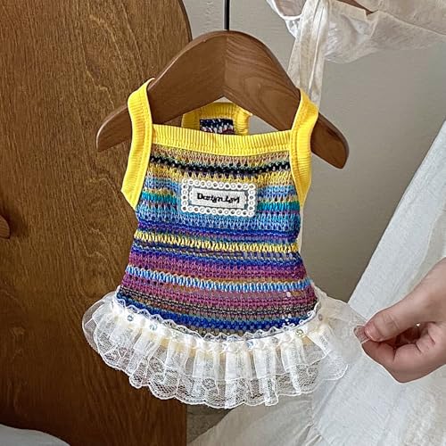 Dog Sling Tank Top with Tulle Skirt, Colorful Striped Pet T-Shirt (Yellow, XX-Large) - color: Yellow, size: XX-Large