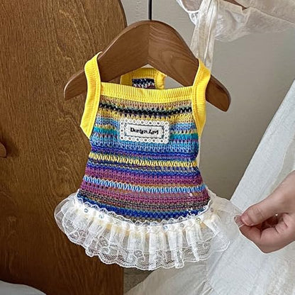 Dog Sling Tank Top with Tulle Skirt, Colorful Striped Pet T-Shirt (Yellow, XX-Large) - color: Yellow, size: XX-Large