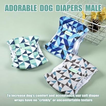 wegreeco Washable Male Dog Diapers (Pack of 3) - Washable Male Dog Belly Wrap (Geometrical Blue Green Coffee, X-Small) - color: Geometrical Blue Green Coffee, size: X-Small (Pack of 3)