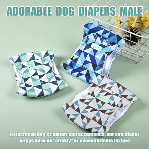 wegreeco Washable Dog Diaper Male (Pack of 3) - Washable Male Dog Belly Wrap (Geometrical Blue Green Coffee, Small) - color: Geometrical Blue Green Coffee, size: Small (Pack of 3)