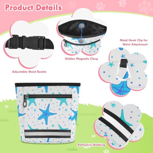 Starfish Water-Resistant Dog Treat Pouch, 3 Ways to Wear Treat Bag with Magnetic Closure & Reflective Strip, Hands-Free for Pet Training, Walking