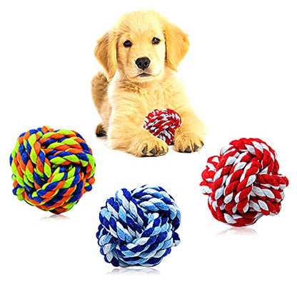 Pet Chew Toy, Knots Weave Cotton Rope, Biting Small Ball for Dogs & Cats, 3 in One Pack - style: 3 Pack