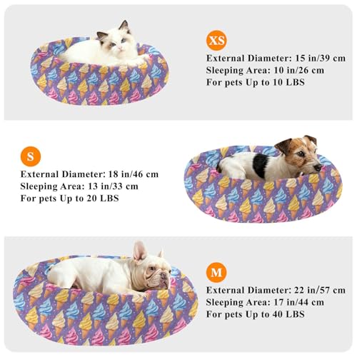 Calming Donut Dog Bed Ice Cream Purple Dot Design, 22" Washable Pet Lounger with Removable Cover, Cozy Cushion Comfort Nest for Medium Dogs - size: Medium