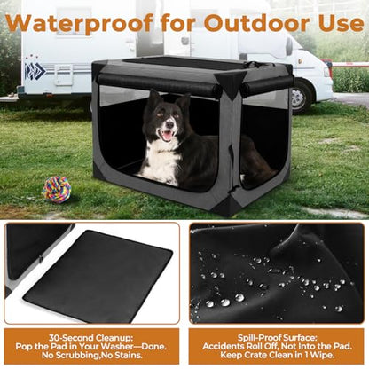 Nottia Dog Crate, Collapsible Soft Travel Crate for Large Dogs (3 Year Warranty), Indoor & Outdoor Portable Pet Kennel with Chew-Proof Mesh Window (Dark Gray, 36" L x 25" W x 25" H)