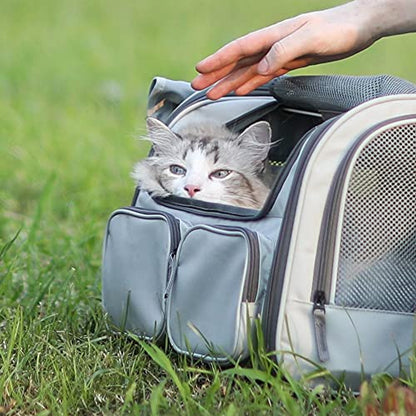 FUKUMARU Cat Carrier, Soft-Sided Small Dog Carrier, Large Cat Travel Bag with 4 Mesh Windows, Under 15 lb Airline Approved Pet Carrier with 4 Storage Pockets, Rollable Cover for Nervous Cats, Grey - color: Ash Grey