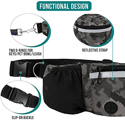 PetAmi Dog Fanny Pack, Treat Pouch for Dog Walking, Training, Built in Poop Bag Dispenser, Water Bottle Holder, Collapsible Bowl, Pet Treat Waist Belt for Hiking, Running, Kibbles (Camo Black) - color: Camo Black