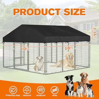 10'W X 10'L Waterproof Dog Kennel Cover Outdoor 600D Oxford Fabric Dog Kennel Roof with Silver UV-Protective Coating for Windproof, Rainproof, Sun-Protective(Covers Only) - size: 120.0"L x 120.0"W x 25.9"H