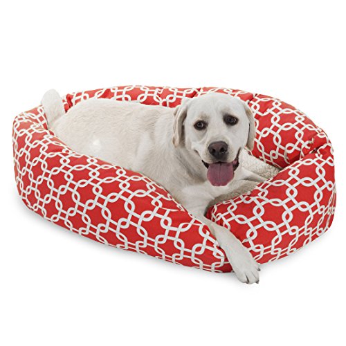 Majestic Pet 40 Inch Links Sherpa Calming Dog Bed Washable – Cozy Soft Round Dog Bed with Spine for Head Support - Fluffy Donut Dog Bed 40x29x9 (inch) – Round Pet Bed Large - RED - color: Red, style: 40 in.