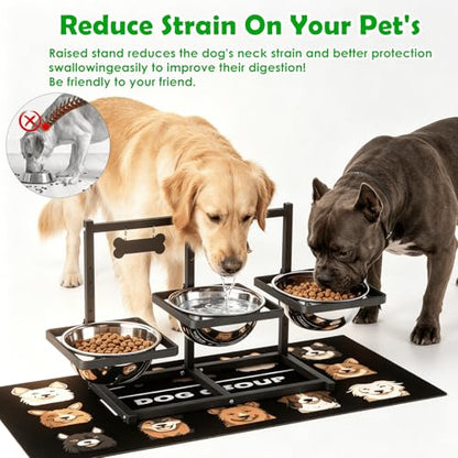 SHAINFUN Elevated Dog Bowls Stand for Large/Extra Large Dogs with Mat, 6 Height Adjustable Raised Dog Bowl, Three 101oz Food Water Bowls - color: Triple Dog Bowl & Mat, size: X-Large Dogs