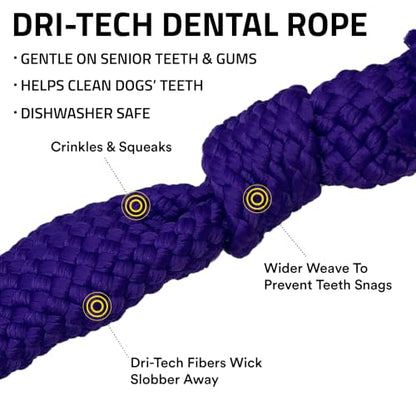 Playology Dog Toys | Dri-Tech Dental Rope Toy for Large Senior Dogs, Gentle on Teeth | Pork Sausage Scented Jumbo Toy | Dog Rope for Tug of War - size: Jumbo Rope, style: Pork Sausage