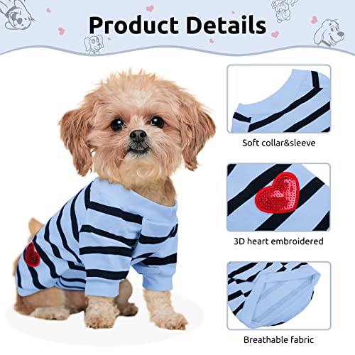 Pet Dog Striped T-Shirt Dogs Cats Cotton Vest Spring Summer Pet Apparel Tee Shirt Suitable for Small and Medium Large Pets French Bulldog Bichon - color: Blue, size: X-Small