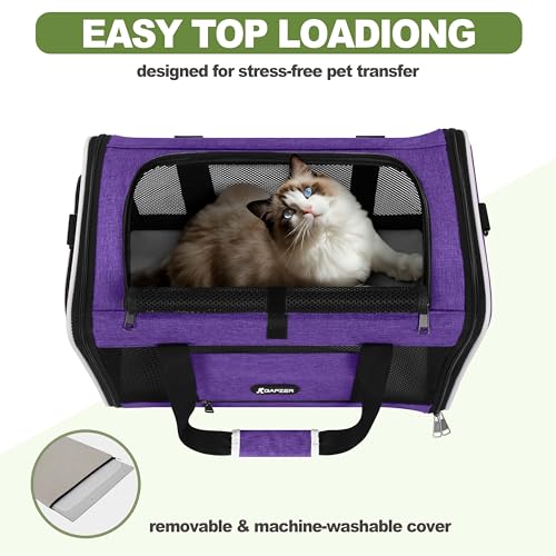 GAPZER Per Carrier for Cat 18x11x11 Inch FAA Complaint, Kitten Taxi Top Load Soft Cloth Bag, Small Animal Portable in Cabin Crate Shih Tzu Dog Kennel Carry Case, 4-Sided-Ventilated Kitty Purse Purple - color: Purple