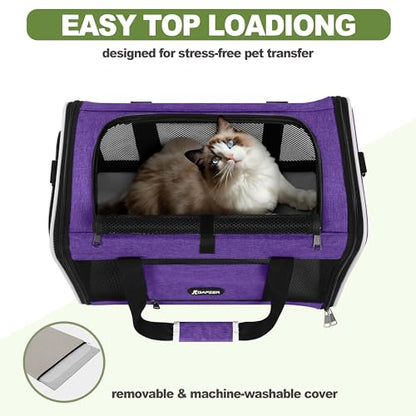 GAPZER Per Carrier for Cat 18x11x11 Inch FAA Complaint, Kitten Taxi Top Load Soft Cloth Bag, Small Animal Portable in Cabin Crate Shih Tzu Dog Kennel Carry Case, 4-Sided-Ventilated Kitty Purse Purple - color: Purple