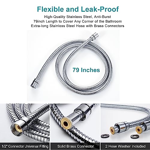 GwernKB Handheld Shower Head with On Off Switch 8-Mode High Pressure Showerhead with 79 Inches Extra-long Stainless Steel Hose and Bracket PLUS Extra Low-Reach Adhesive Wall Mount for Kids,Silver… - color: Silver