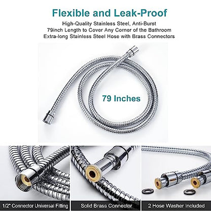 GwernKB Handheld Shower Head with On Off Switch 8-Mode High Pressure Showerhead with 79 Inches Extra-long Stainless Steel Hose and Bracket PLUS Extra Low-Reach Adhesive Wall Mount for Kids,Silver… - color: Silver