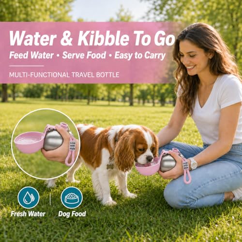 Portable Dog Water Bottle, 10 oz Stainless Steel Pet Travel Dispenser with Silicone Foldable Bowl, Leak Proof Tumbler, Dog Walking Accessories for Hiking and Small Pets (Pink) - color: Pink