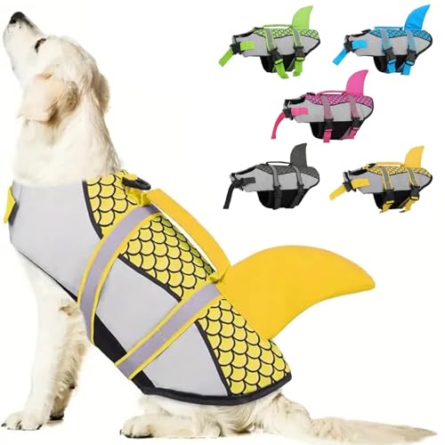 Dog Life Jacket Shark, Ripstop Dog Life Vest for Swimming Boating with High Flotation Ripstop Dog Lifesaver with Rescue Handle Pet Life Preserver for Small Medium Large Dogs,Yellow,M - color: Yellow, size: M