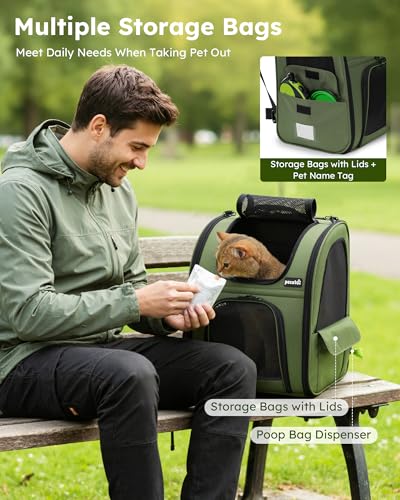 pecute Pet Backpack Expandable, Cat Carrier Backpack with Breathable Window - color: Geen, size: 12.6"L x 10.2"W x 16.5"H