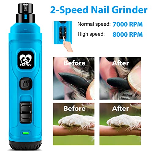 Casfuy Dog Nail Grinder with 2 LED Light - New Version 2-Speed Powerful Electric Pet Nail Trimmer Professional Quiet Painless Paws Grooming & Smoothing for Small Medium Large Dogs(Bright Blue) - color: D-Bright blue