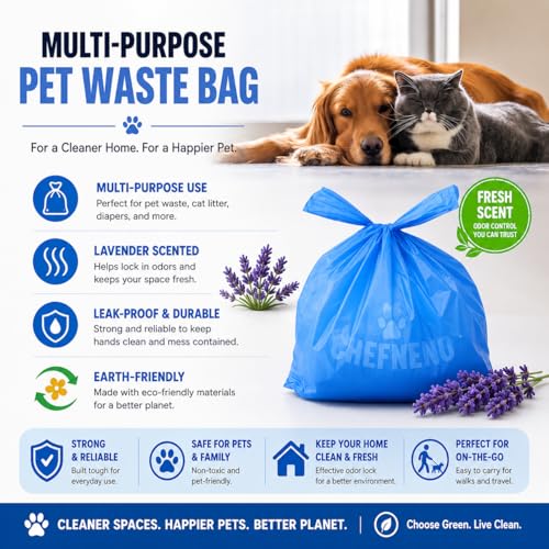 Cat Litter Waste Bags Biodegradable (500 ct., Blue) Bulk Dog Poop Bags with Easy Tie Handles Earth-Friendly Fresh Powder Scented Doggy Poop Diaper Bag Disposable Sanitary Pad Waste Bags (500 Bags) - color: Blue - Scented (500 ct.)