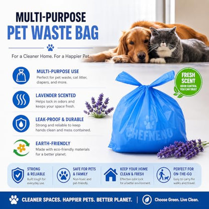 Cat Litter Waste Bags Biodegradable (500 ct., Blue) Bulk Dog Poop Bags with Easy Tie Handles Earth-Friendly Fresh Powder Scented Doggy Poop Diaper Bag Disposable Sanitary Pad Waste Bags (500 Bags) - color: Blue - Scented (500 ct.)