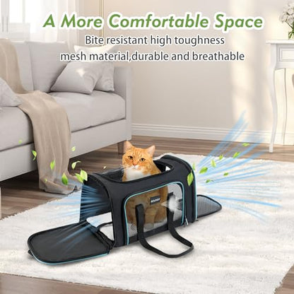 Soundy Large Cat Carrier Dog Carrier Under 25 Lbs,Collapsible Ventilated Portable Pet Bag with Soft Sided Breathable Mesh for Long Car Trips Maxi Load 2 Kittens or Small, Medium Dog (Large Black) - color: Black