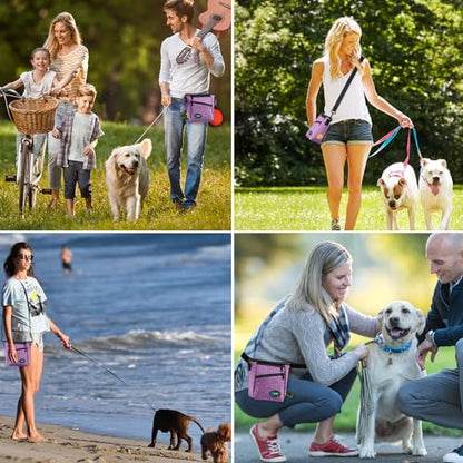 Ownpets Dog Training Pouch with Silicone Liner, Pet Treat Training Pouch with Collapsible Bowl, Shoulder Strap & Waist Strap, 4 Ways to Wear, Walking Fanny Pack for Dog Training - Purple - color: Purple