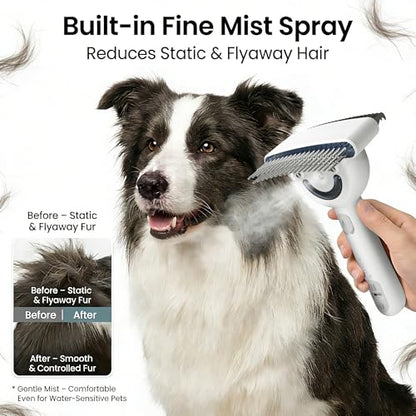 Dog brush for shedding & Cat Grooming Comb kit– Pet Steam brush with UV Sterilization, Rechargeable - Suitable for long-haired or curly-haired pets. Removes tangled hair