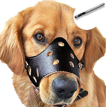 BARKLESS Dog Muzzle Leather, Soft Secure Anti-Barking Leather Muzzle for Medium Sized Dogs to Prevent Biting, Breathable and Adjustable, Allows Drinking and Panting, Used with Collars - color: Black, size: M (Snout Cir: 8"-9.5")