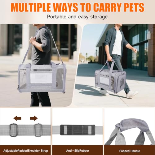 Cat Carriers, 17"x11"x11" Collapsible Pets Travel Carriers Dog Carrier Pet Carrier, Waterproof Airline Approved Soft Sided, Car Travel Portable Bag for Big Cats/Small Dogs(Gray)