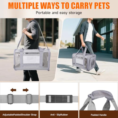 Cat Carriers, 17"x11"x11" Collapsible Pets Travel Carriers Dog Carrier Pet Carrier, Waterproof Airline Approved Soft Sided, Car Travel Portable Bag for Big Cats/Small Dogs(Gray)