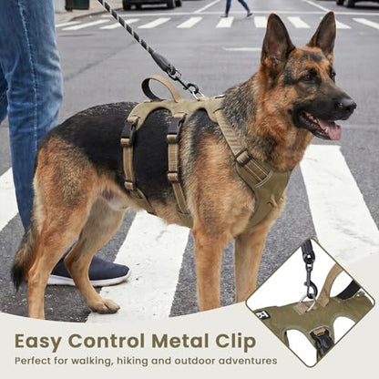 Escape Proof Dog Harness and Leash Set,Soft Padded Full Body Pet Harness, No Pull Reflective Adjustable Dog Vest with Handle, Easy Control Dog Harness for Medium Large Dogs Training Walking Running - color: Khaki, size: XL