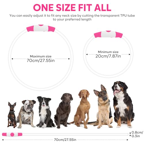 HIGO LED Dog Collar, USB Rechargeable Light Up Dog Collars Glow in the Dark, Waterproof LED Dog Necklace for Your Dogs Walking at Night (Pink) - color: Pink