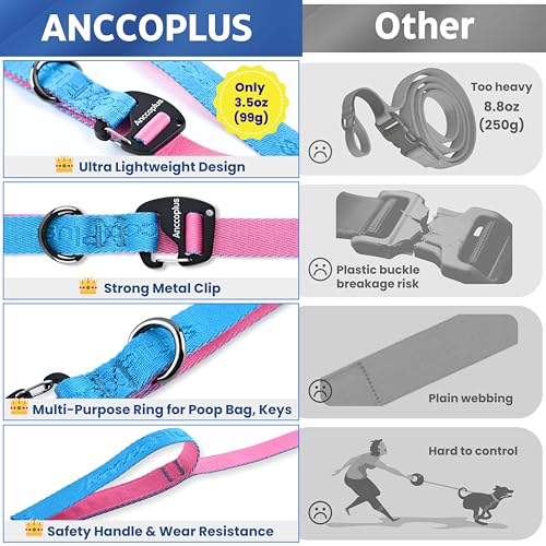 Anccoplus Hands Free Dog Leash, Multifunctional Crossbody Running for Dogs, Ultra-Light Dog Training Leash with Secure Clip, Short & Long Leashes, Adjustable Service Dog Leashes (Aqua Pink) - color: Aqua Pink