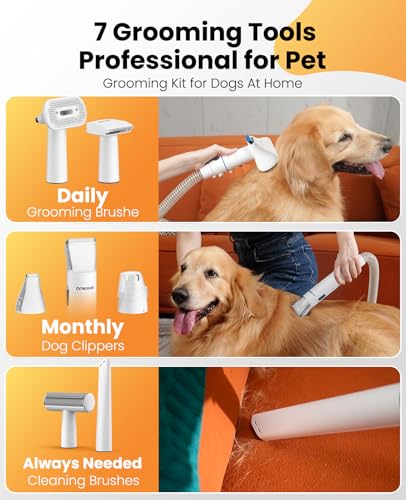 oneisall Dog Grooming Vacuum, 13000Pa Extra Large 3L Dust Cup Pet Vacuum with Clipper Nail Grinder & Shedding Brush, 7 in 1 Dog Grooming Kits, Low Noise, 3X Capacity & 3 Suction Levels, BM3