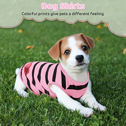 Pet Dog Striped T-Shirt Dogs Cats Cotton Vest Spring Summer Pet Apparel Tee Shirt Suitable for Small and Medium Large Pets French Bulldog Bichon - color: Light Pink-Vest, size: Small