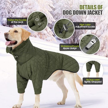 Warm Dog Coat with Double Zipper, Winter Dog Clothes for Small Medium Large Dogs, Turtleneck Dog Puffer Jacket, Two Legs Dog Cold Weather Coats, Wind & Waterproof Dog Winter Jacket - color: Green, size: Medium