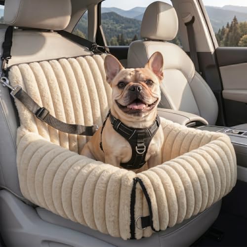 MIXJOY Dog Car Seat for Small/Medium Dogs up to 25 lbs, Multi-Functional Dog Carrier for Car with Detachable Washable Cover, Pet Travel Bed with Clip-On Safety Leash, Brown - color: Brown
