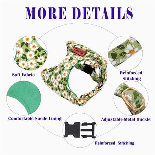 OaaXbbECco No Pull Floral Pattern Puppy Harness,Soft Adjustable Dog Harness Vest and Dog Leash Set No Choke Escape Proof (Green Daisy, XXS) - color: Green Daisy, size: XXS