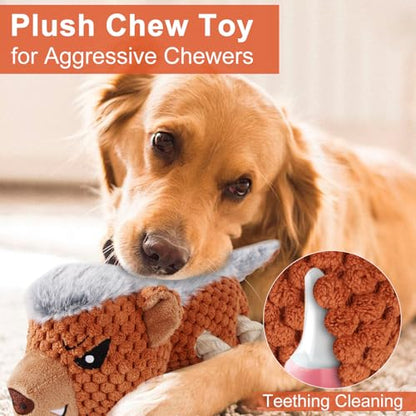 Letsmeet Dog Toys - Squeaky Interactive Plush Dog Toy with Rope, Chew Toy for Large Dogs, Small Dogs & Puppies - Tug of War Dog Toy for Aggressive Chewers, Pet Toys for Dogs - color: brown4