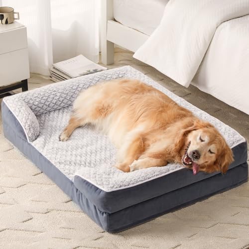 LEXTRO Orthopedic Dog Bed for Extra Large Dogs, Egg Crate Foam Bed for Extra Large Dogs, Equipped with Removable Waterproof Pillow Cover and Anti-Slip Bottom, Pet Bed - color: Deep Grey, size: 48"L x 35"W x 7.5"TH