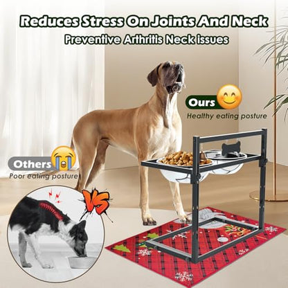 SHAINFUN Christmas Elevated Dog Bowls for Large Breeds with Mat, Adjustable Height, Tall Raised Dog Food Water Bowl Stand Gift for Dogs - size: X-large dogs with Christmas Mat